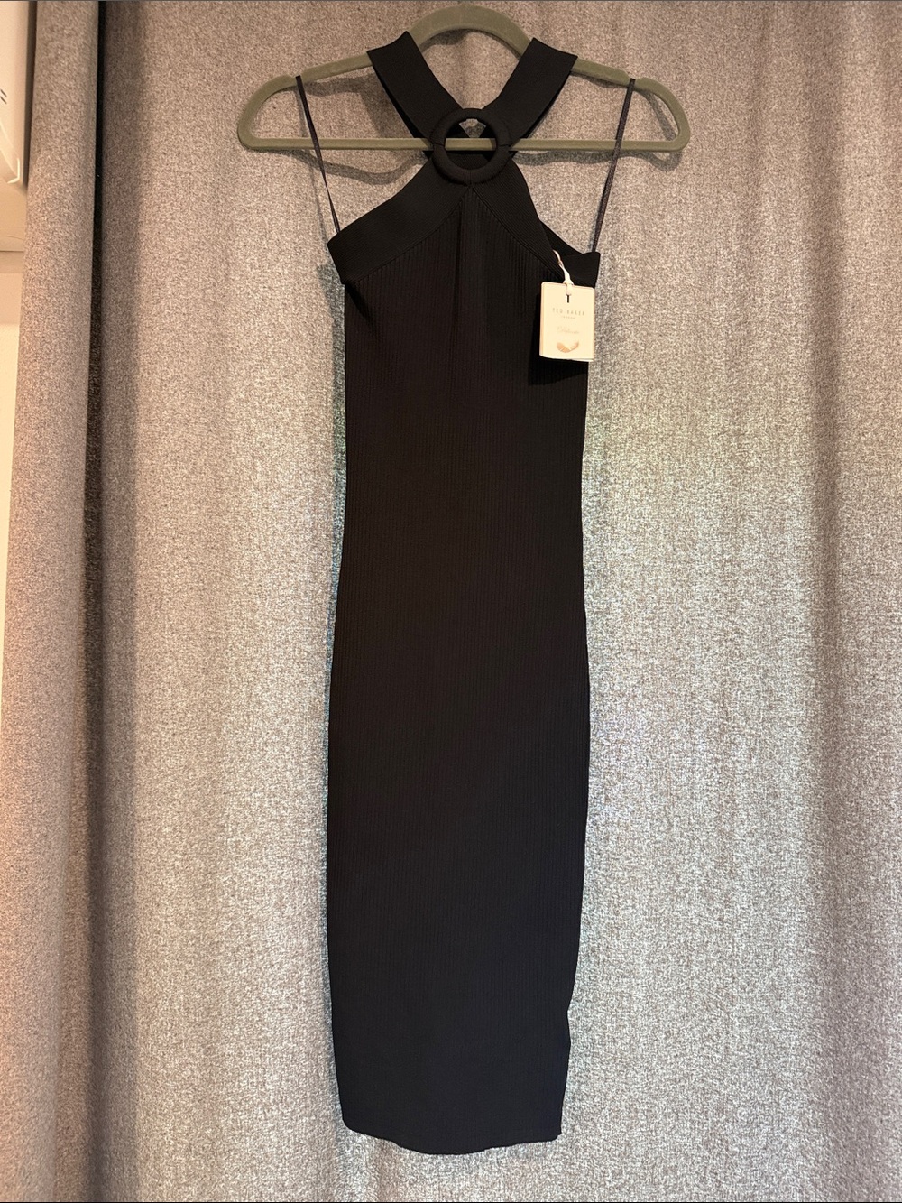 NWT Ted Baker Black Halter-Ring Midi Dress